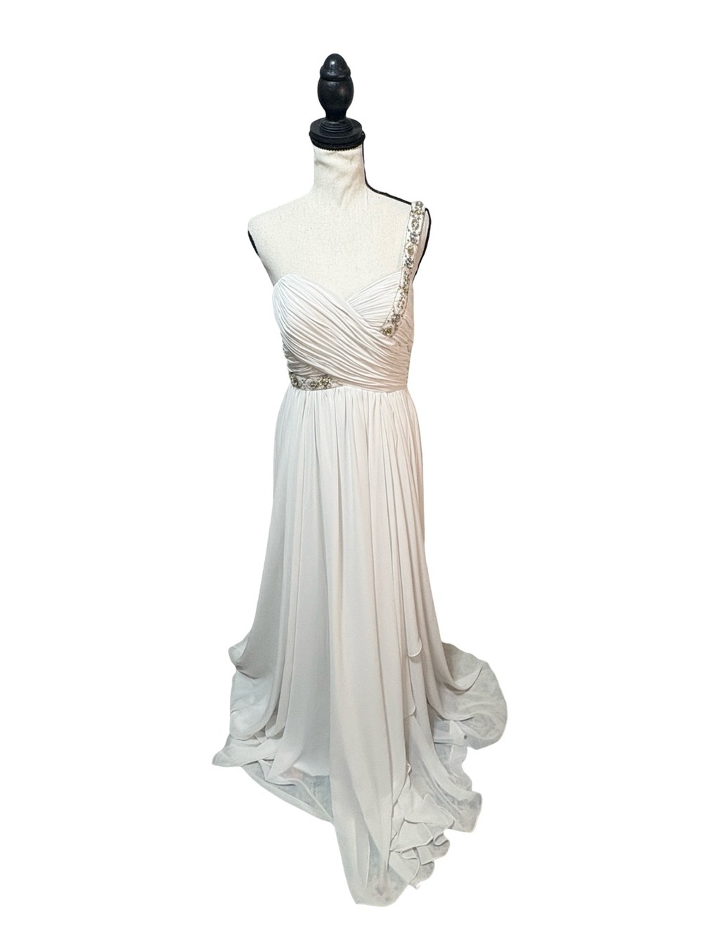Jadore Evening SD035 Ivory One Shoulder Beaded Chiffon Gown Size 8 BNWT